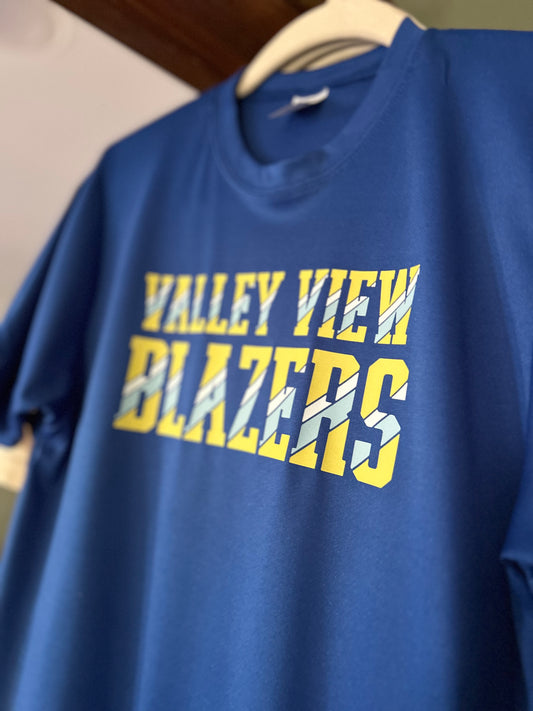 Valley View Split Graphic - Moisture Wicking Tee - Royal Blue