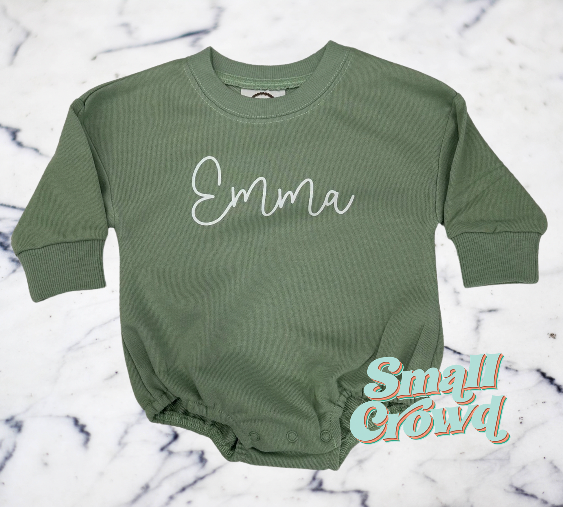 - pastel Name green – Bubble Script Sweatshirt Small Crowd