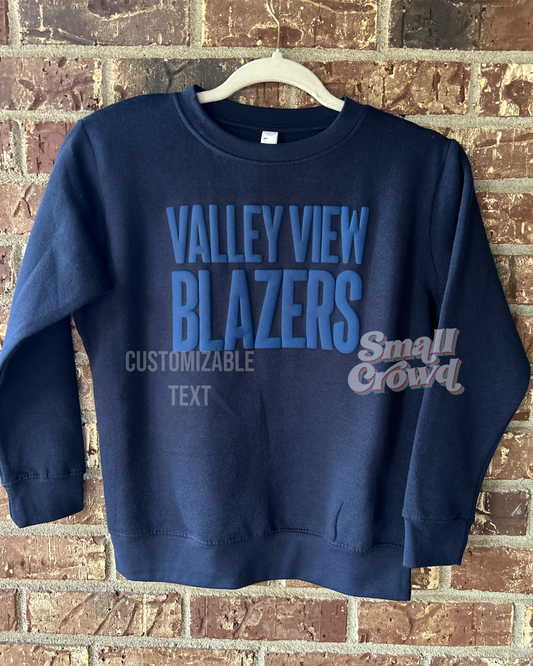 Custom Royal Puff on Navy sweatshirt - TALL TEXT