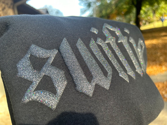 Custom Name puff - *GLITTER* Black on Black