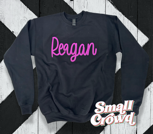 Custom PUFF Name - GLITTER purple on Black