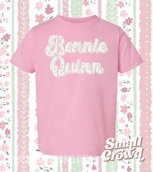 Vintage Stripes Pink/Mint Name Tee - Pink