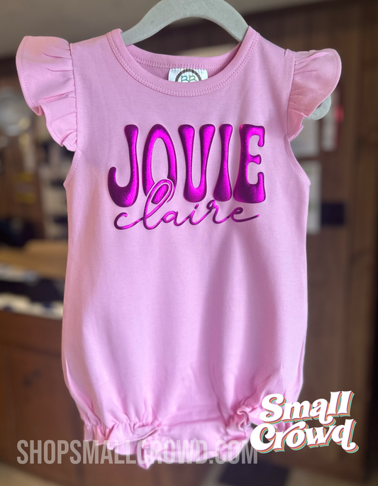 Bubble ruffle Tank - pink with hot pink foil puff