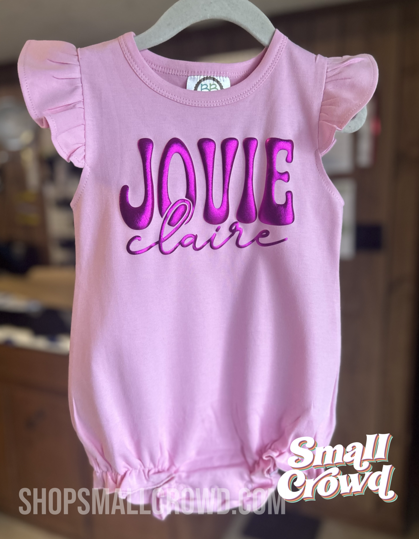 Bubble ruffle Tank - pink with hot pink foil puff