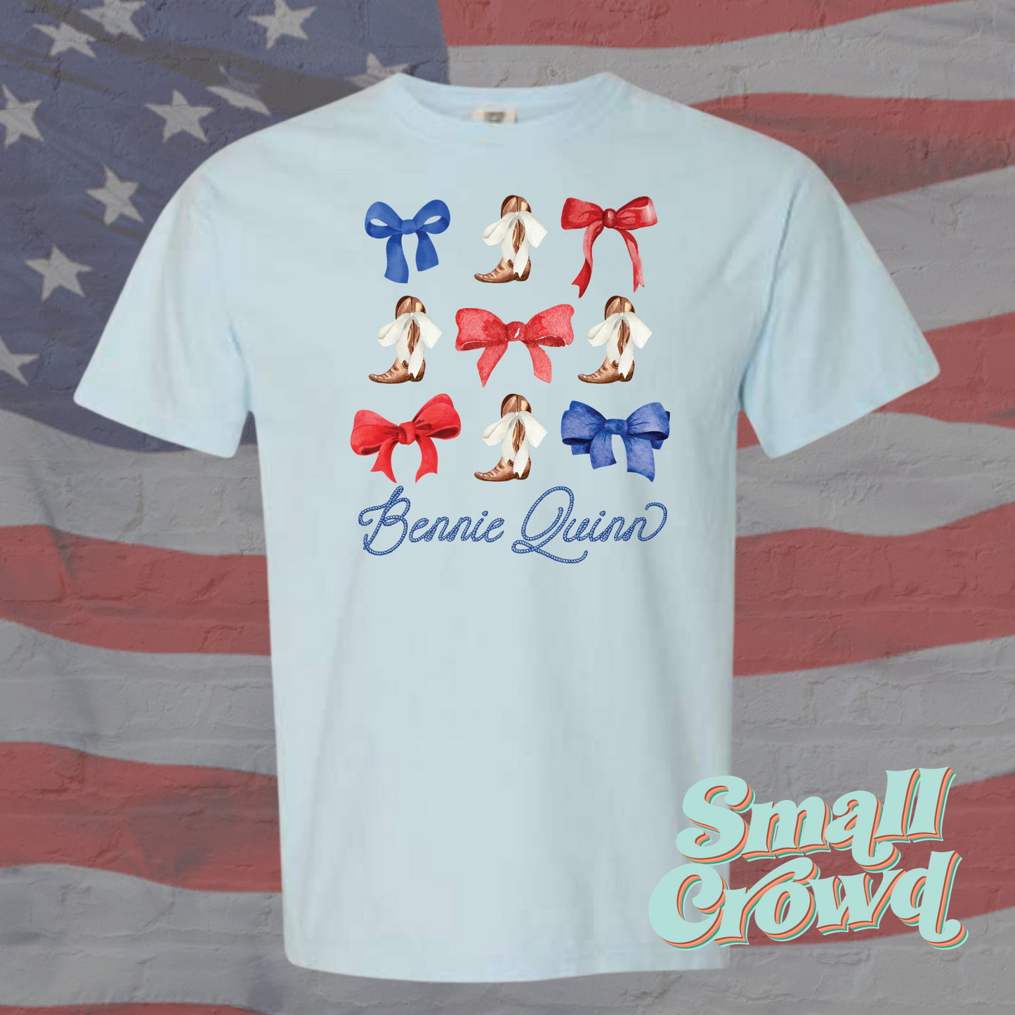 Bows & Boots custom Name Tee- Light Blue