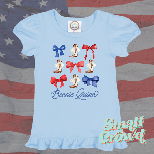 Bows & Boots custom Name Tee- Light Blue