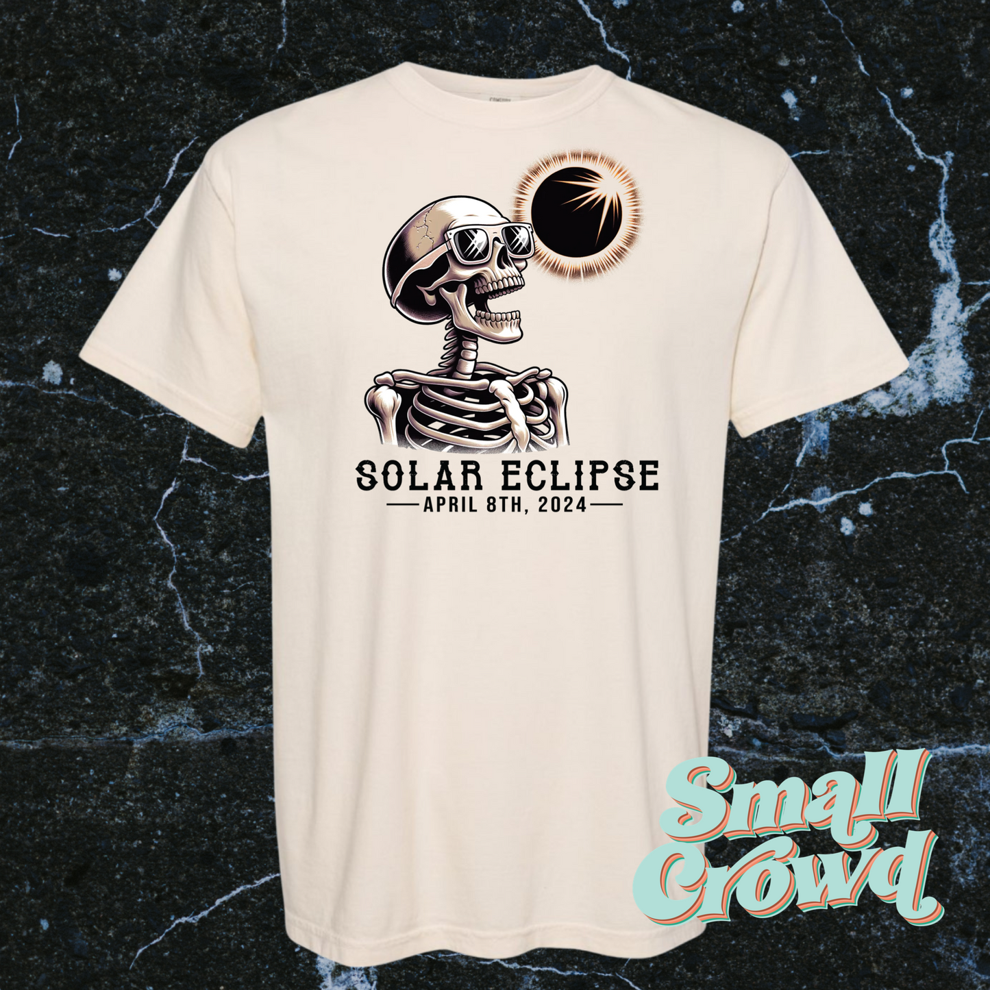 PREORDER (will be ready after 4/8)  - Happy Skelly Total Solar Eclipse - Ivory tee