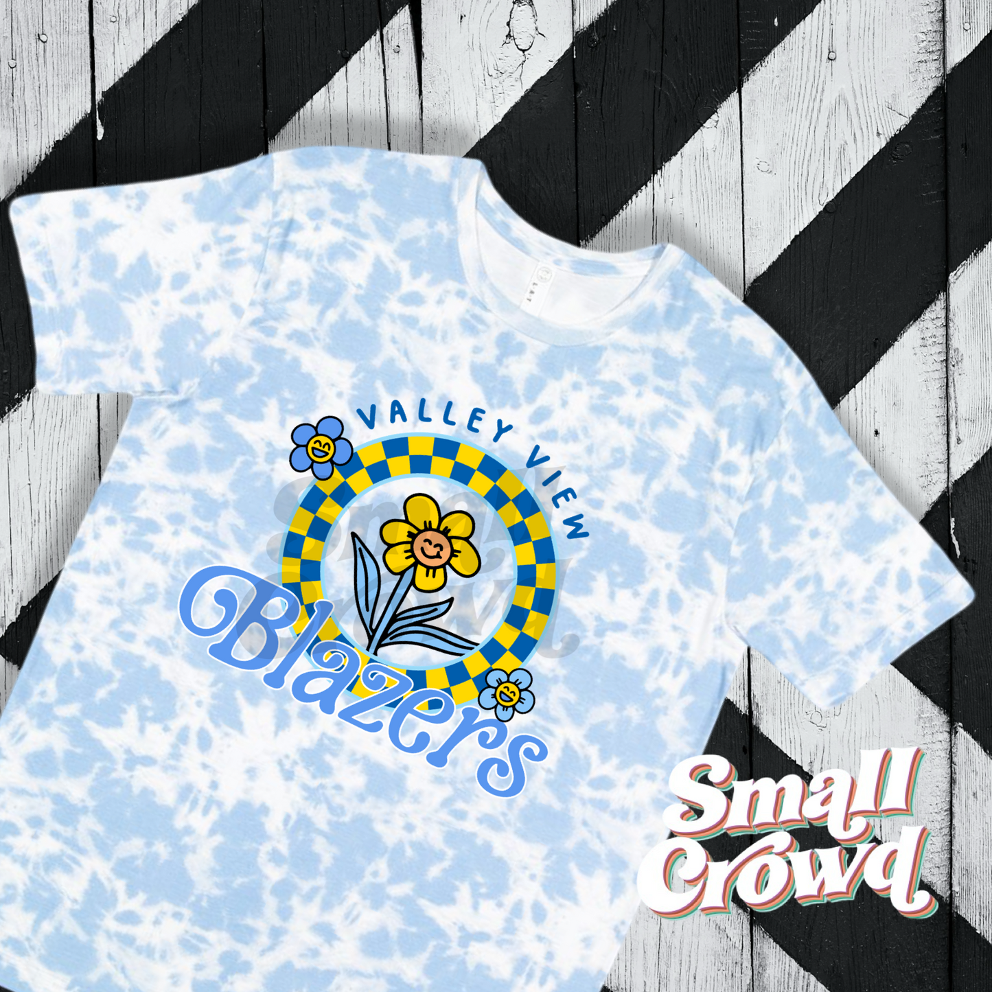 Valley View Cool Girl Check Tee - blue tie dye