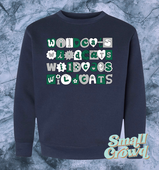 Wildcats (green) Cutie Stack - Navy Sweatshirt