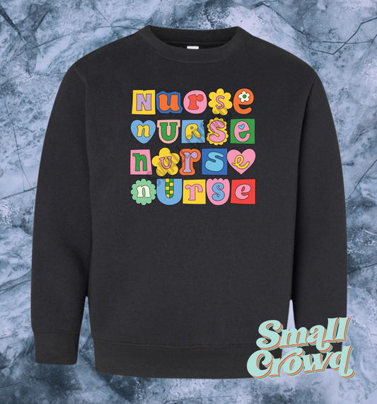 Nurse (multicolor) Cutie Stack - Black Sweatshirt