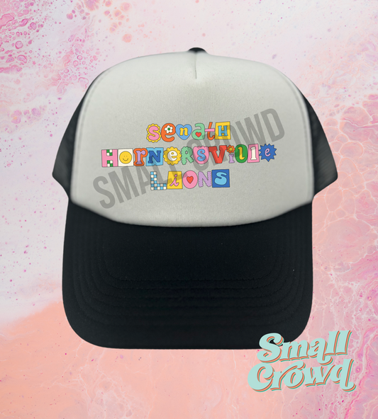 Senath-Hornersville Lions Girly Pop - White/Black Trucker Hat
