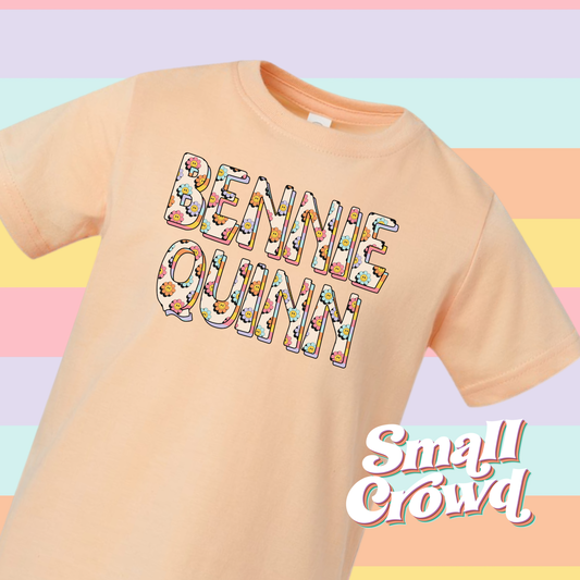 Smiley Flowers Custom Name tee - Peachy