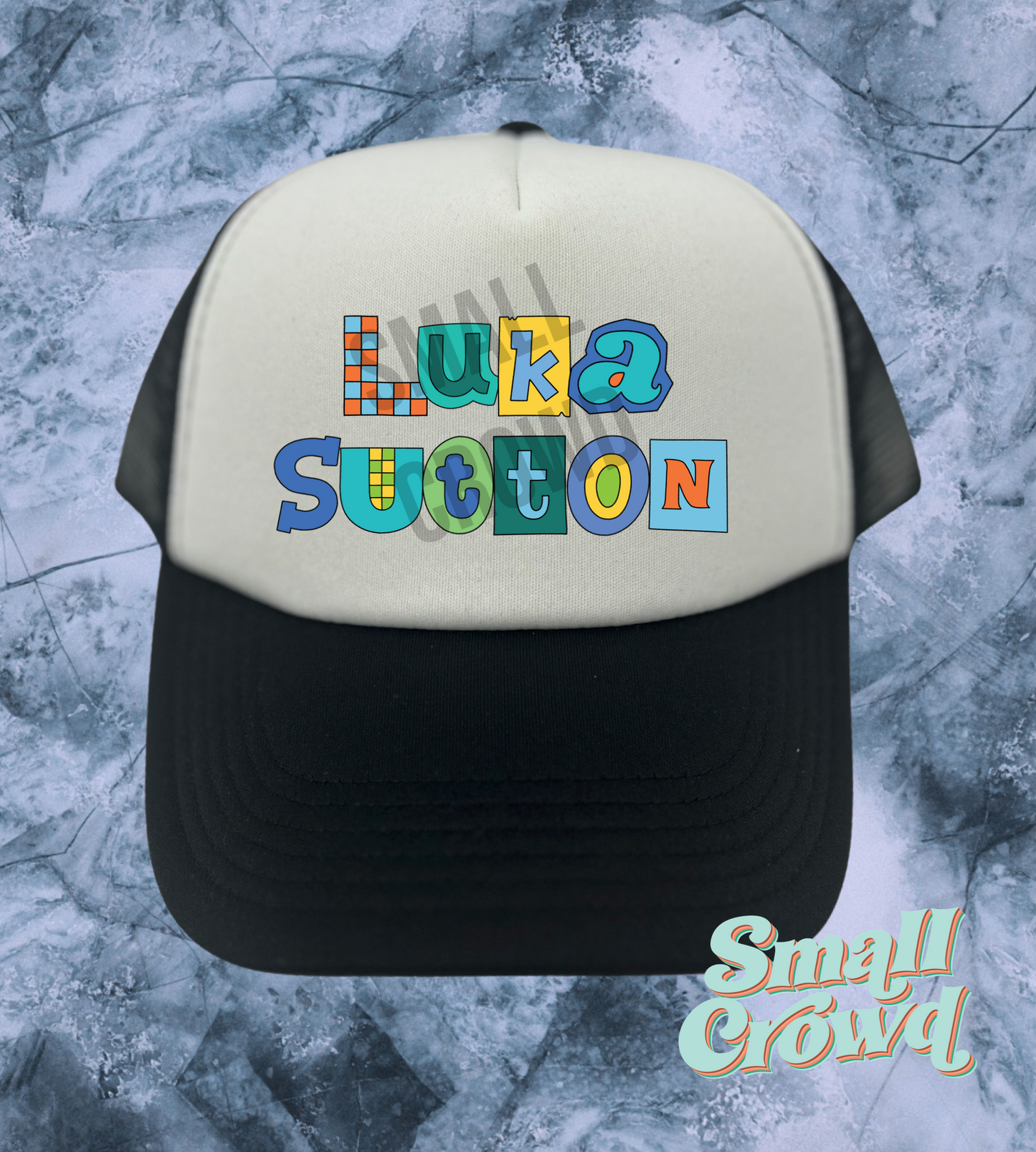 Bluesy Pop Custom Name - White/Black Trucker Hat