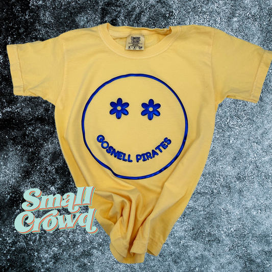 Puff Name Tee  - SMILEY Metallic Blue PUFF on Butter - COMFORT COLORS™