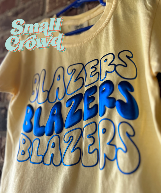 Puff Name Tee  - WAVY STACKED Metallic Blue PUFF on Butter - COMFORT COLORS™