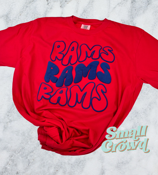 WAVY STACKED - Royal Blue PUFF on Red