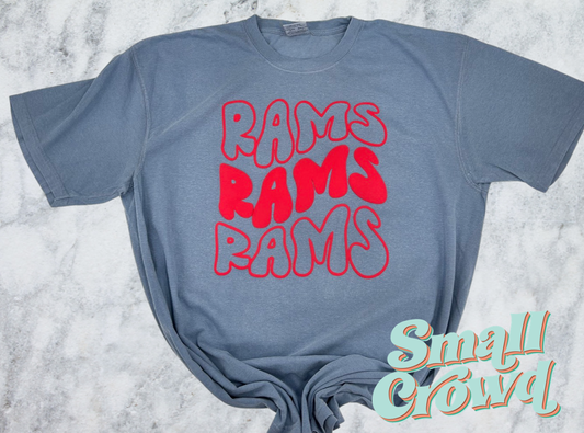 WAVY PUFF STACK CUSTOM -  Red on Blue Jean - COMFORT COLORS™
