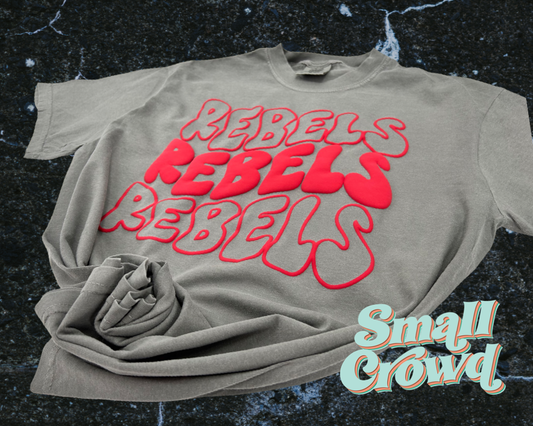 Puff Name Tee  - STACKED - red puff on Grey - COMFORT COLORS™
