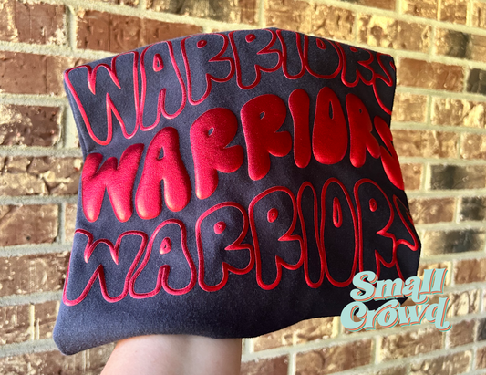 WAVY STACK Puff design  - RED *METALLIC* PUFF on black - COMFORT COLORS™