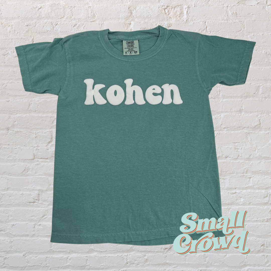 Puff Name Tee  - White on Seafoam - COMFORT COLORS™