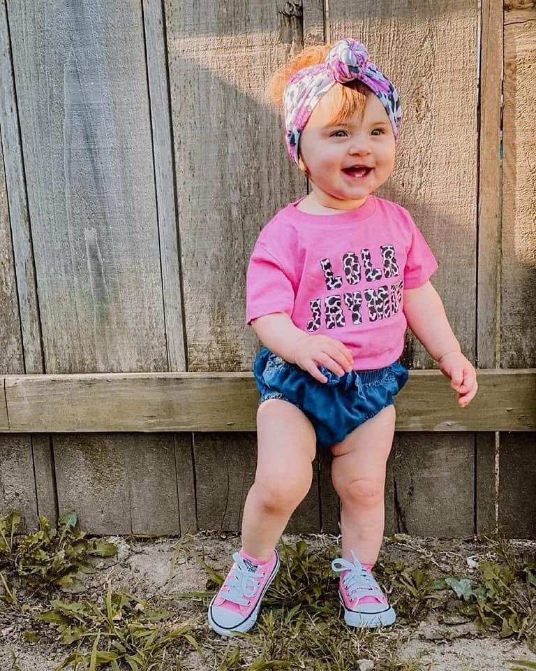 Cow Print Name Tee - Raspberry