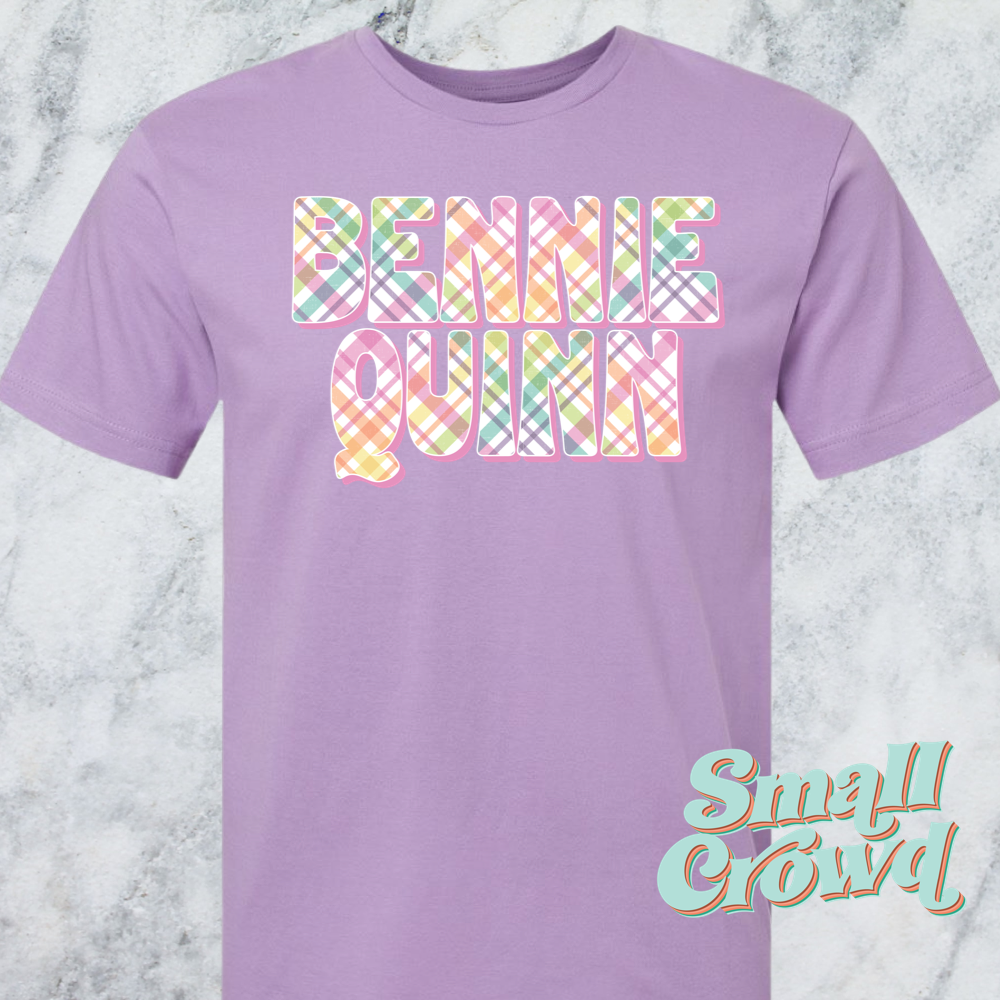 Spring Plaid RAINBOW Name Tee - lavender