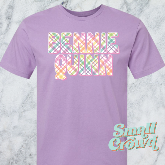 Spring Plaid RAINBOW Name Tee - lavender