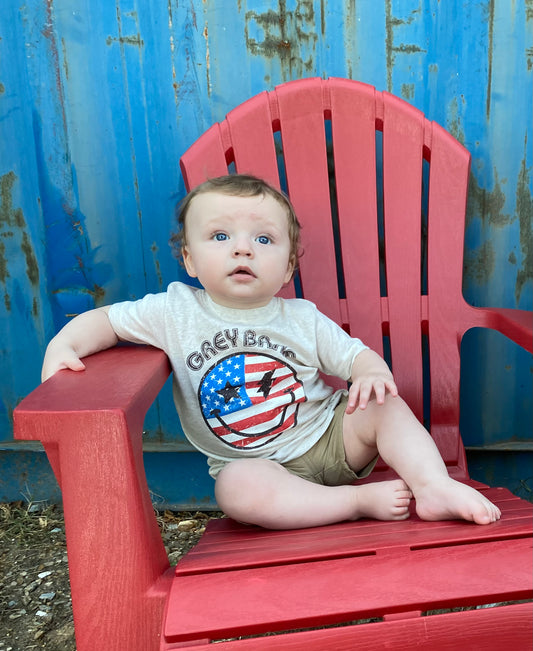 Smiley Flag USA Name tee - Heather Natural