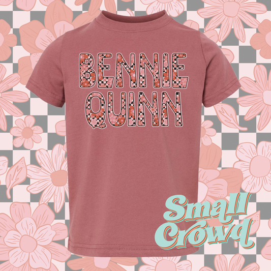 Valentine Floral Checkered Name tee - rouge