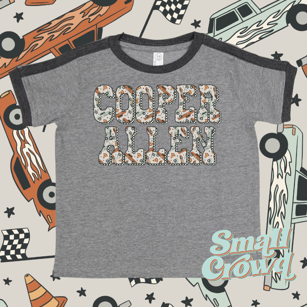 Racing Name tee - Retro Ringer grey