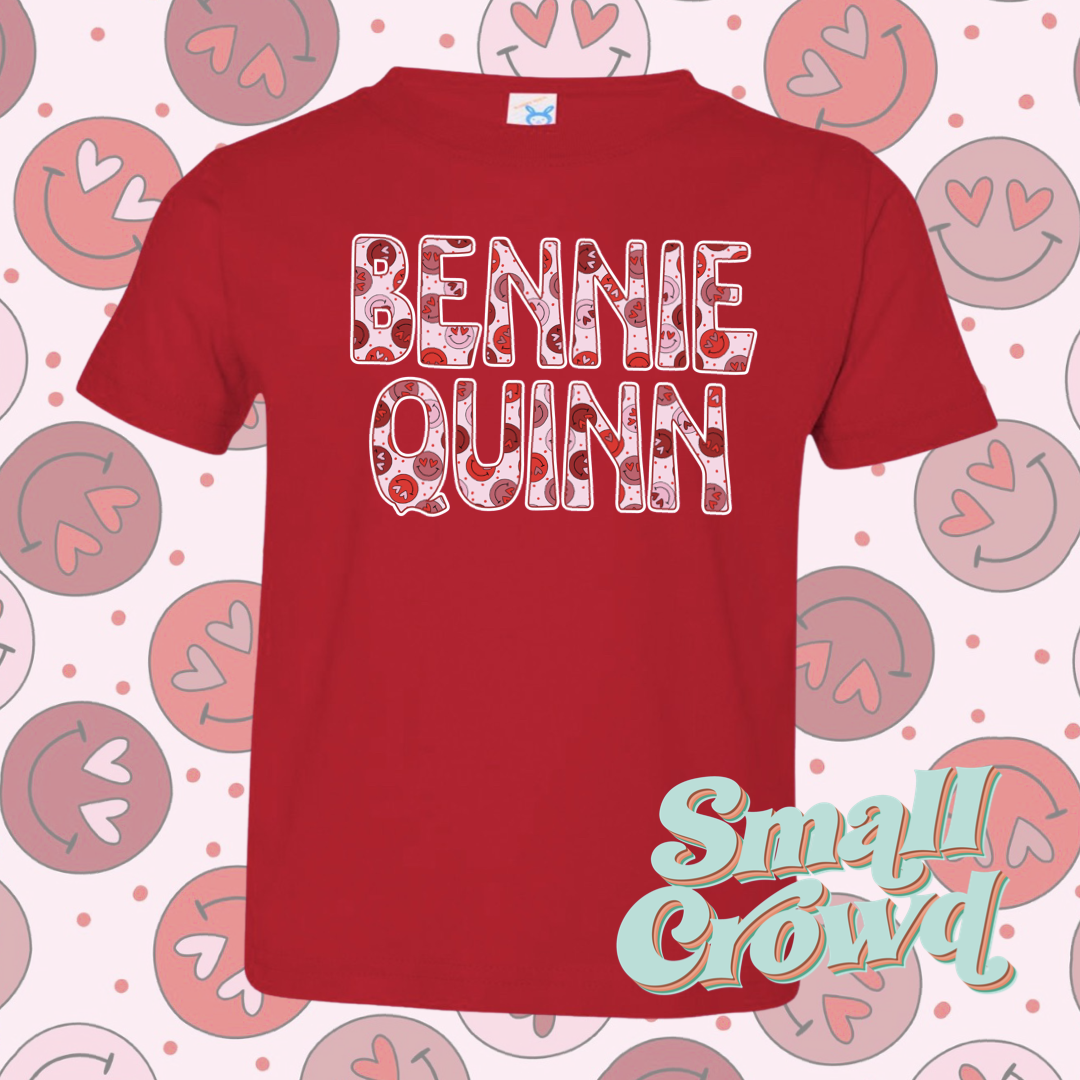 Valentine Smiley Name tee - red