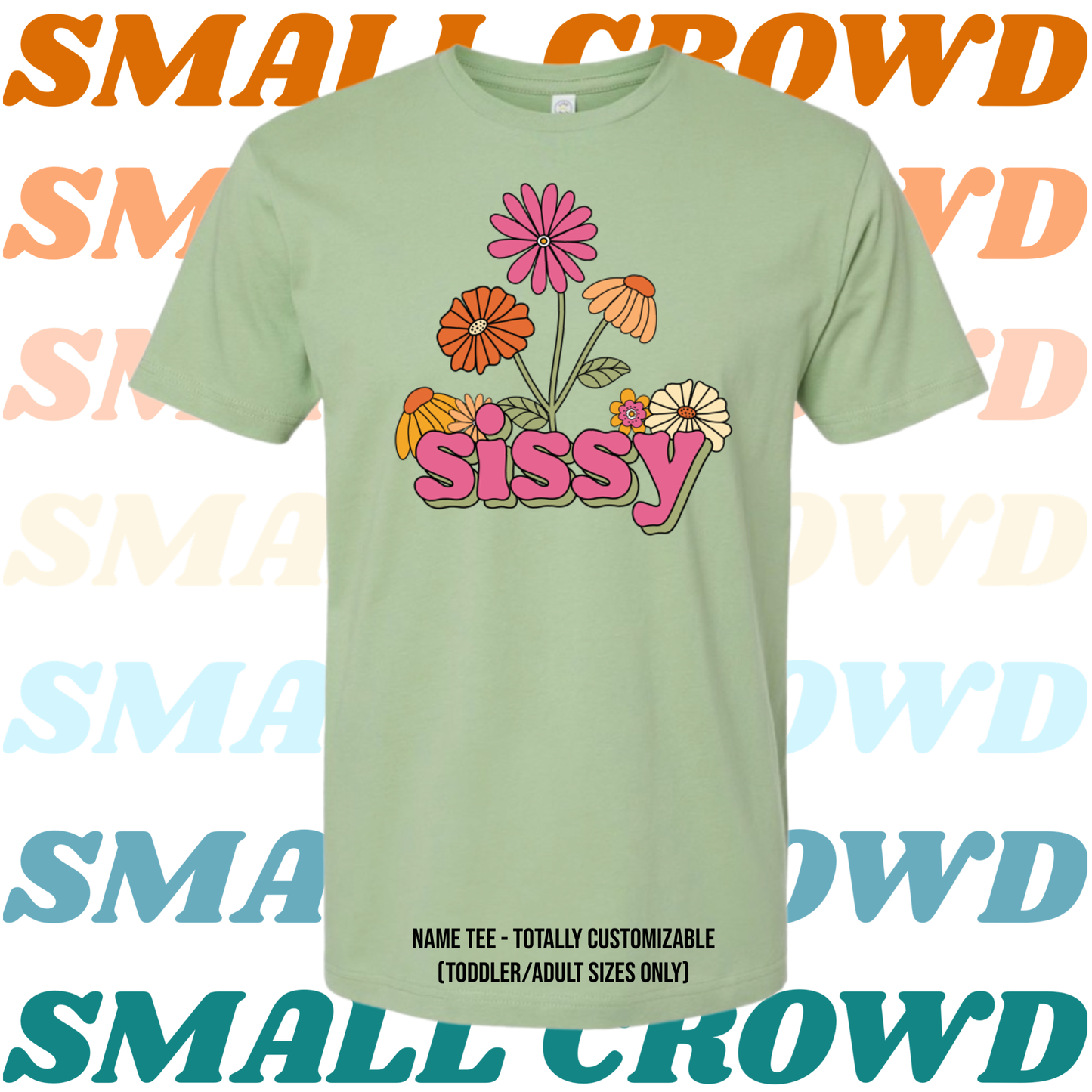 Retro Bloom Name tee - Sage (toddler and adult only)