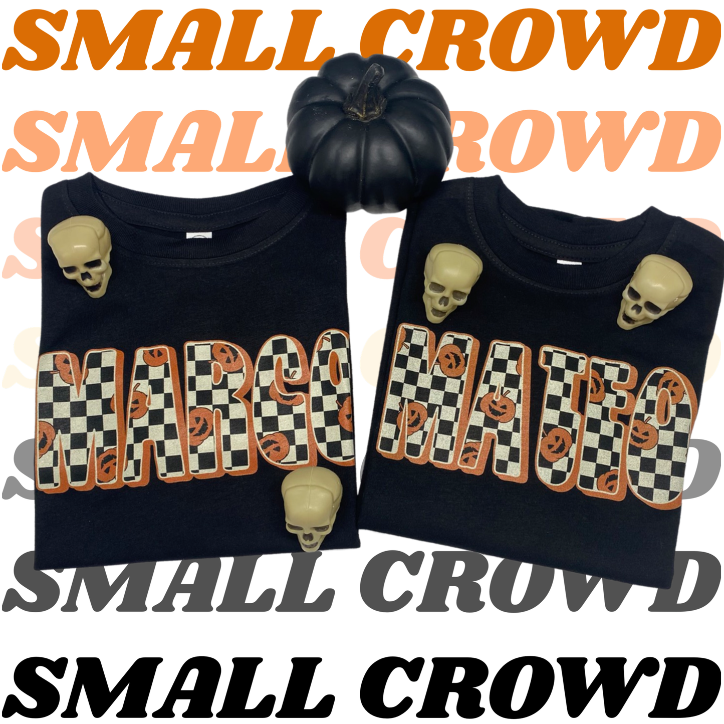 Checkered Pumpkin Name tee - black